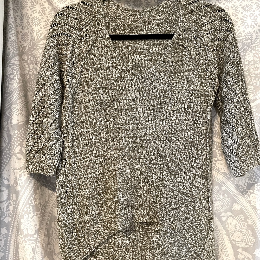 Green and white stitch v- neck sweater